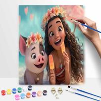 Disney Moana Pua Oil Painting Kit Canvas DIY Home Decor Gift 30x40cm black