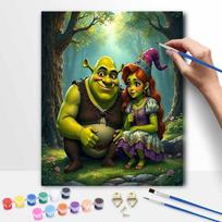 Shrek and Fiona DIY Painting Kit Classic Style Home Decor Craft Gift Idea for Lovers, Adult Canvas Paint by Numbers Modern Wall Art Gift 20x30cm blue