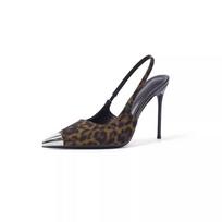 Women Pointed Tip High Heels Shoes Sexy Spice Girl Style Stiletto Heels Gold Heel Pointed Leopard Print High Quality Women Pumps 35 gray