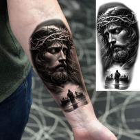 1 lapas Jėzus Kristus Krikščioniški Laikini Tatuiruotės Vyrams Suaugusiems Rankai Dilkotei Kojai Dievas Religija Netikra Tatuiruotė Lipdukas Perkeliamas China Mainland gray