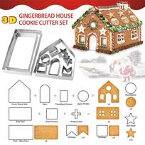 10pcs Gingerbread House Cookie Cutter Set Stainless Steel 3D Christmas House Fondant Biscuit Chocolate Mould Baking Accessories gray