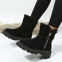 Women'S Snow Boots Winter Mid-Tube Plus Velvet Thickened Warm Cotton Shoes Fur Integrated Fashion Platform Female Booties 35 juoda