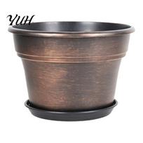Drainage Pots for Succulents Retro Flower Pot with Saucer, Bronze Finish Plant Holes, Distressed Planters Breathable Thickened Plastic Planter Indoor M