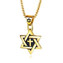 Šešiakampė vyriška grandinėlė, Hip Hop kryžiaus pakabukas, ilgas stilius 50CM(Necklace Size) auksas