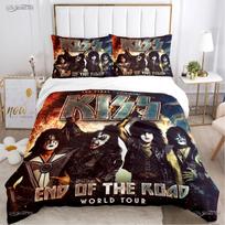 Kiss Band Roko Muzika Visų Sezonų Antklodės Užvalkalas Antklodė Patalynės Komplektas Minkštas Antklodės Užvalkalas Ir Pagalvės Užvalkalai Paaugliui Viengulis/Dvigulis/Karalienės/Karaliaus US Full(200*230cm)3pcs