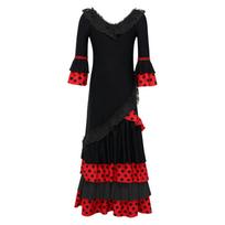 Kids Stage Performance Flamenco Dress Contrast Color Dots Tiered Ruffles Lace V Neck 3/4 Sleeves Back Invisible Zipper for Competition 5-6 Years
