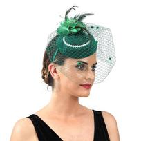 Vintage Pearl Wool Beret Feather Mesh Bridal Headpiece For Flower Party And Festive Hair Accessories Material Wool Style Fresh And Sweet Hat Size Ink Green blue