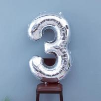 32-Inch Silver Large Number Foil Balloon for Birthdays and Photos white