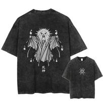 Vintažiniai skalbti marškinėliai Death Note Anime grafikos spaudos marškinėliai Oversize medvilnės mada gatvės drabužiai unisex topas M gray
