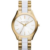 MICHAEL KORS Slim Runway Women's Quartz Watch white Dial gold-tone stainless steel with white acetate center links Strap 42mm MK4295 beige