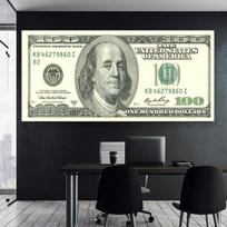 Amerikos pinigų plakatai JAV. Dolerio drobės tapyba Sienų nuotraukos Ugnies pinigai Franklino spaudiniai Namų biuro Svetainės apdaila 60cm×150cm NoFrame