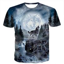 Vyriški marškinėliai su apvalia apykakle Vilkas 3D skaitmeniniu spaudiniu, trumparankoviai T-shirt'ai S gray