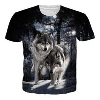 Vyriški marškinėliai su apvalia apykakle Vilkas 3D skaitmeniniu spaudiniu, trumparankoviai T-shirt'ai M gray