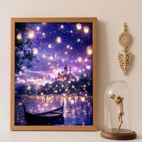 Disney Diamond Painting Kit Unframed, Magical Lanterns Floating, Classic Style Home Decor Craft, Perfect Gift Idea Round 40x50cm brown