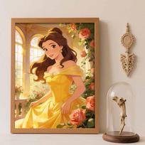 Disney Belle Beauty and the Beast Diamond Paint Painting Art Kit Handmade DIY5D Home Decor Gift Round 50x70cm brown