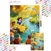 Disney Snow White fishing diamond painting mosaic art kit 5D handmade diy gift home decoration Round 40x50cm yellow