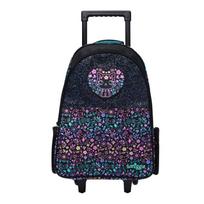 Smiggle vaikiškas mokyklos kuprinė, didelės talpos riedanti kuprinė-vežimėlis mergaitėms, lengva, patvari kuprinė Black flower cute cat trolley school bag (45*32cm)