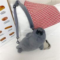 Fur Seal Plush Bag Cute Grey Seal Handbag Kawaii Sea Animal Crossbag Makeup Bag For Women White Seal Phone Bag Birthday Gift Items gray