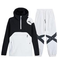 Unisex žiemos slidinėjimo kostiumas: Vėjui ir vandeniui atsparus, šiltas dvigubos lentos snieglentininko hoodie komplektas XS Top + XS Pants black