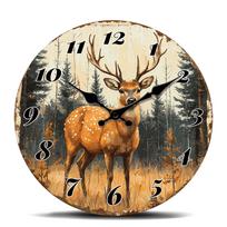 Majestic Deer in Autumn Woods Round Wall Clock, Rustic Wildlife Art for Home Decoration 10 inch beige