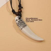Ethnic style Shark Tooth Necklace Adjustable Tribal Style Pendant Vintage Necklace 5 beige