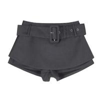 Spicy Girl Wide Belt A-Line Hip-Hugging Skirt with Built-in Shorts - Spring/Summer Style Large black