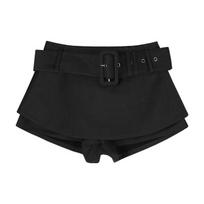 Spicy Girl Wide Belt A-Line Hip-Hugging Skirt with Built-in Shorts - Spring/Summer Style Large black