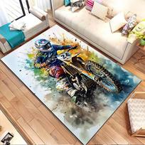 Motocross Splash Art Patterned carpet, non slip mat suitable for living room and bedroom sofas 100x120cm( 39x47in ) black