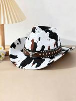Cow pattern western cowboy hat men's and women's autumn and winter sunshade top hat ethnic style retro big eaves hat explosion M（56-58cm） balta