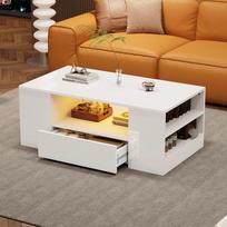 Modernus Kavos Stalas Aukšto Blizgesio Svetainės Baldai 2 Stalčiai ir 2 Lentynos Sofa Kavos Stalas Šoninis Stalas (95 x 53 x 37cm) balta