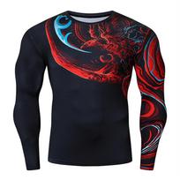 Raumenų Tatuiruotė Vyriški Kompresiniai Marškinėliai Ilgomis Rankovėmis Vilkas Drakonas Sportinė Apranga Rashguard Fitnesas Sporto Salės Viršūnės Marškinėliai Streetwear Marškinėlis XXL black
