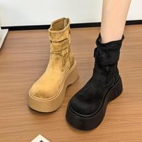 Fashion Ankle Boots Fur Women Flats Platform Suede Fashion Shoes Designer Dress Woman Boots 2025 New Goth Chelsea Botas Ladies Shoes 40 juoda