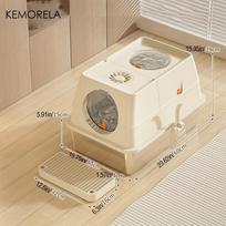 Stainless Steel Cat Litter Box with Lid - Odor-Proof Enclosed High-Sided Design Includes Scoop Anti-Leak & Easy Clean smėlis