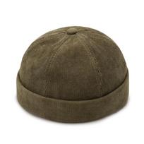 Corduroy Skullies Cap Brimless Beanie Hat Hip Hop Hats Women Men Summer Hats Portable Street Solid Color Men's Caps Gorras armijos žalia spalva