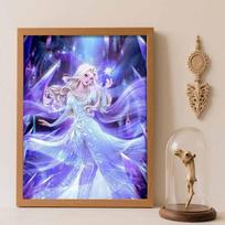 Disney Diamond Painting Kit Unframed, Elsa Frozen Magic, Classic Style Home Decor Craft, Perfect Gift Idea Round 40x50cm blue