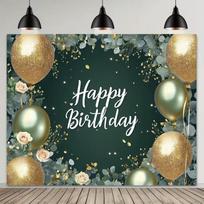 2D Dark Green Gold Floral Balloon Birthday Backdrop Elegant Party Photo Background Cloth 47.2x31.5inch/120*80cm gray