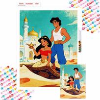 Disney Diamond Painting Kit Aladdin Jasmine Magic Carpet 5D DIY Diamond Art Home Bedroom Wall Decor Round 50x70cm blue