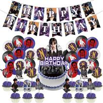 The Wednesday Adams Family Theme Birthday Banner Balloon Party Supplies Decor Suit1 gray