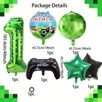 Game Theme Birthday Balloon Set 40inch Pixel Digital Balloon 0-9 Game Console Shaped Balloon Birthday Party Decoration 40inch green