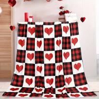 Valentine'S Day Cozy Flannel Throw Blanket - Red And Black Heart Plaid Design, Soft Anti-Pilling 280Gsm, Decorative for Home, Bed, Sofa, Or Chair 75X95CM black
