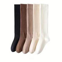 Vilnonės blauzdinės kojinės Rudens/Žiemos Sutirštintos Kavos spalvos Klostuotos kojinės Japoniškos Kojinės iki kelių Dvigubo mezgimo kojinės Moterims  5 pairs black