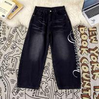 American Retro Street Style Letter Print Denim Jeans - Loose Fit, Straight Leg, Versatile and Stylish XL juoda