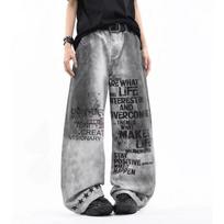 Street Style Distressed Washed Denim Pants Men Women Loose Wide Leg High Waist Casual Jeans Small pilka