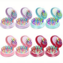 8 Pcs Round Hair Brushes with Mini Mirror - Christmas Compact Folding Travel Hair Brushes, Portable Grooming Brushes for Women 8 PCS blue