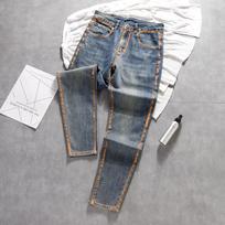 Korean Small Foot Slim Fit Denim Pants Men Thin Personalized Paint Printing High End Casual 33 white