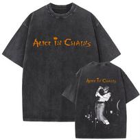 Skalbti vintažiniai roko grupės Alice in Chains grafiniai marškinėliai vyrams moterims Retro gotiški punk marškinėliai vyriški laisvalaikio didelio dydžio gatvės drabužiai XL black