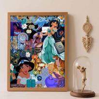 Disney diamond painting kit, 5D Aladdin Jasmine Genie tiger wall decoration art gift for living room, bedroom, study room, etc. Round 30x40cm