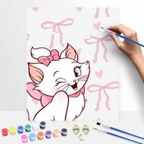 Disney digital oil painting Marie cat bowknot heart painting art handmade diy gift home decoration 20x30cm white