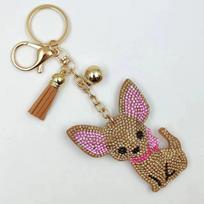Chihuahua Dog Crystal Keychain Bag Accessories For Women German Cat Keyring Jewelry beige