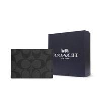 COACH Daug skyrių piniginė Padengtas drobės su veršio odos kortelių laikikliu Unisex Juoda CM166-QBMI5 Gift Box Sets (Basic Set+Black Box) black